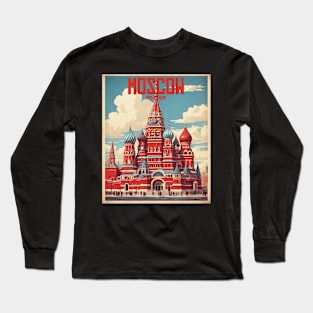 Red Square Moscow Russia Vintage Tourism Poster Long Sleeve T-Shirt